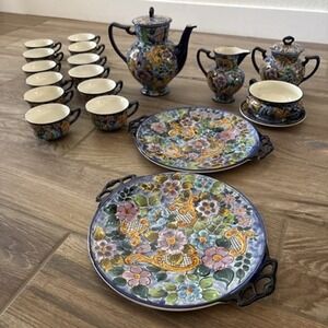 Rare Handpainted Tea Set From Portugal Made By‎ Sacavem Pottery Company
